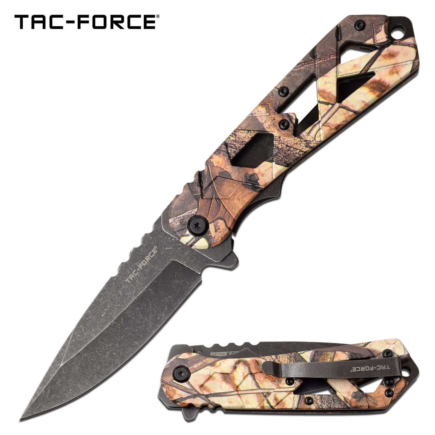 Spring Assist Folding Knife 3.75" Stone Gray Blade Hunter Fall Camo - Tophatter's Guns'N'Weapons Store Collectible Weapons - Tophatter Daily Deals