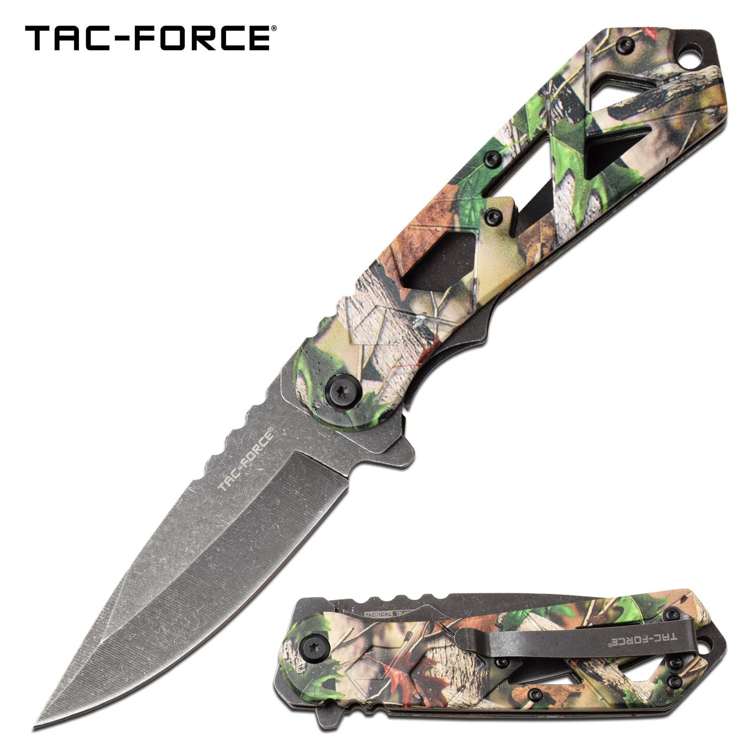 Spring Assist Folding Knife 3.75" Stone Gray Blade Hunter Tree Camo - Tophatter's Guns'N'Weapons Store Collectible Weapons - Tophatter Daily Deals