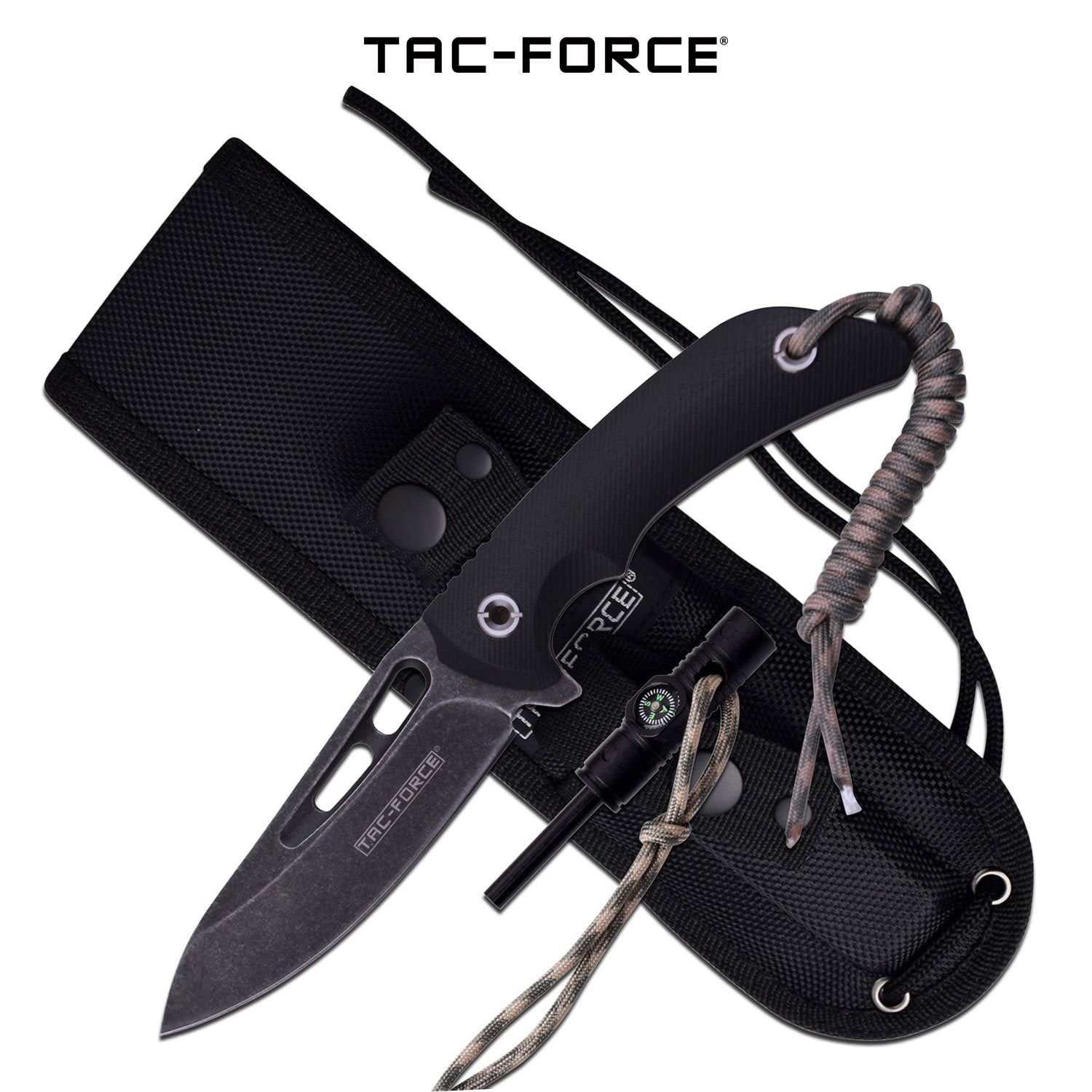 Tac Force Fixed Blade Outdoor Survival Knife Compass Fire Starter Lanyard Collectible Weapons - Tophatter Daily Deals
