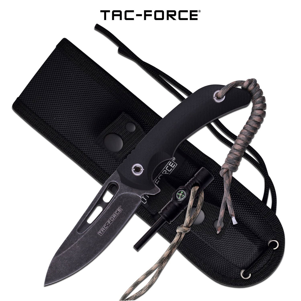 Tac Force Fixed Blade Outdoor Survival Knife Compass Fire Starter Lanyard - Tophatter's Guns'N'Weapons Store Collectible Weapons - Tophatter Daily Deals