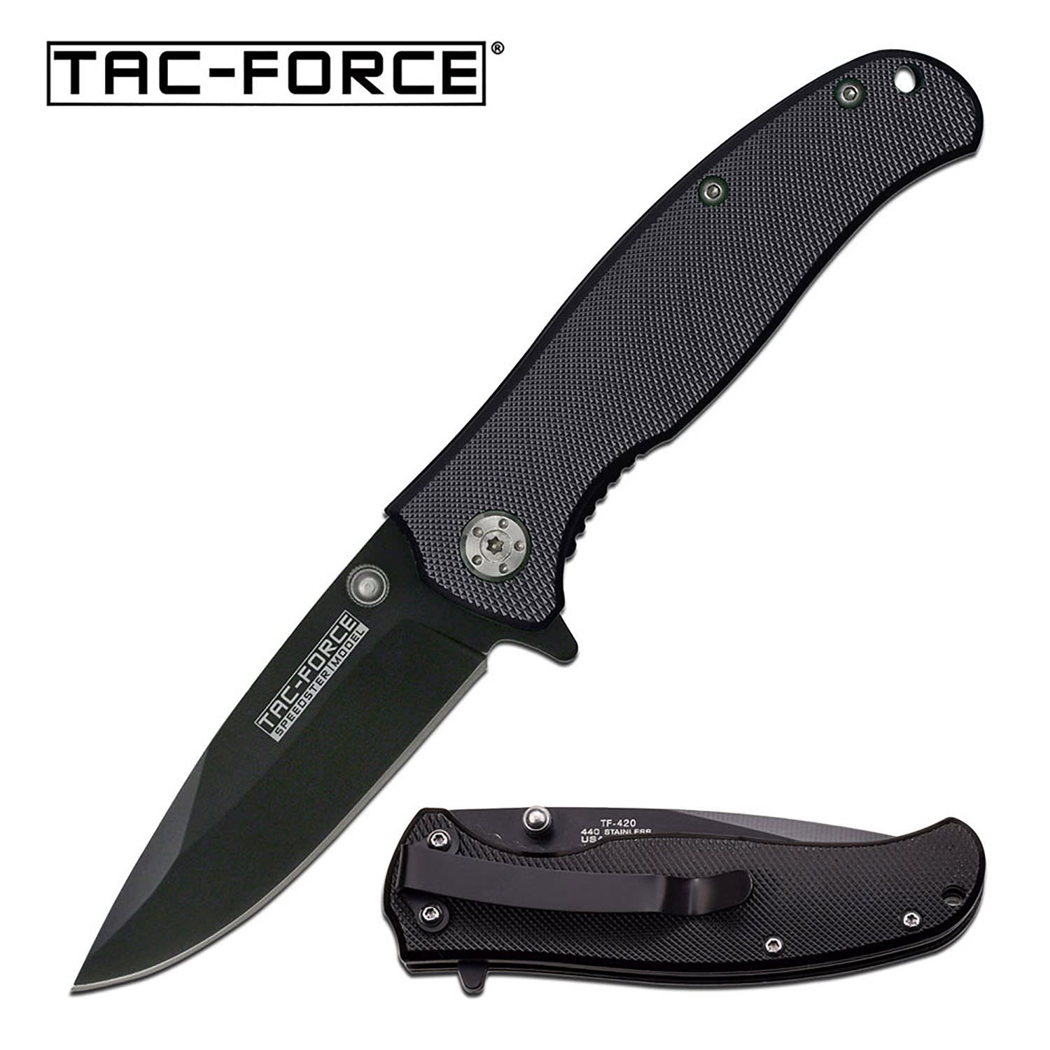Tac-Force All Black Drop-Point Blade Spring-Assisted Folding Pocket Knife Collectible Weapons - Tophatter Daily Deals