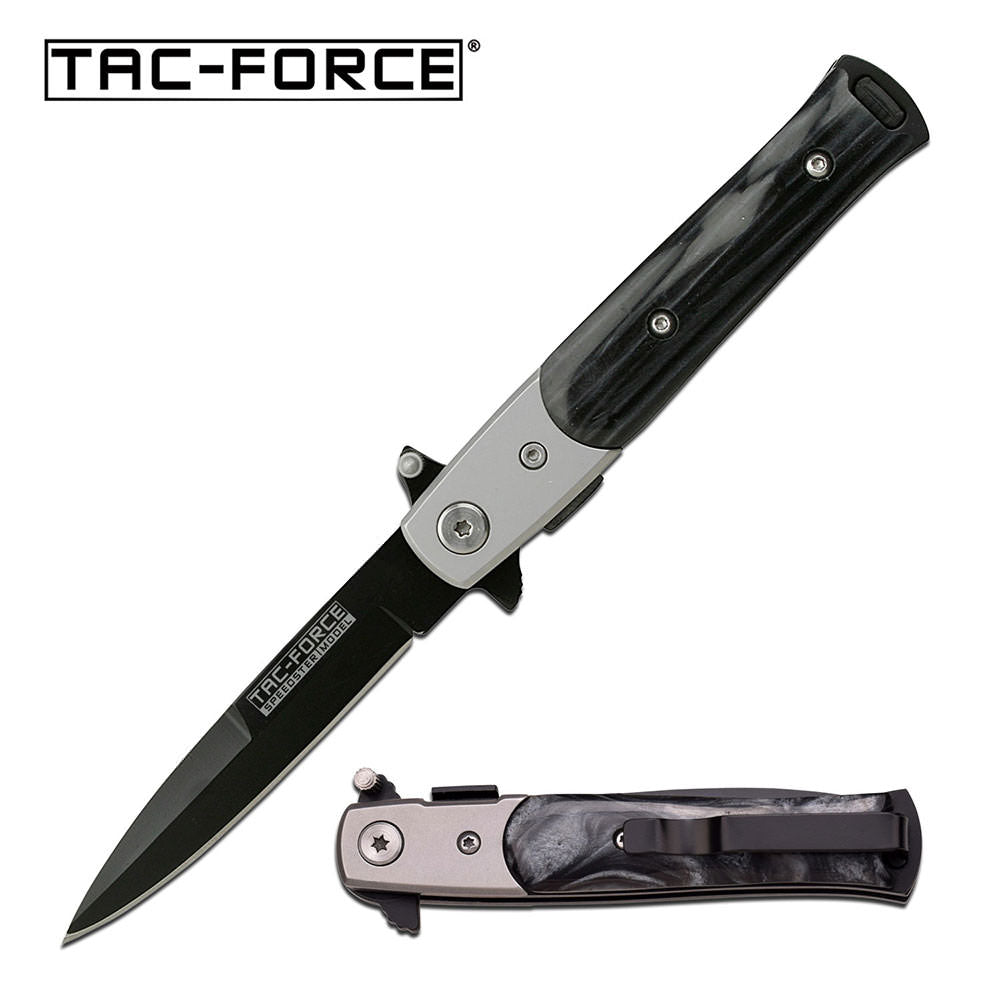 3" Blade Black Pearl Handle Stiletto Spring Assisted Folding Pocket Knife - Tophatter's Inc. Weapons Store Online Collectible Weapons - Tophatter Daily Deals