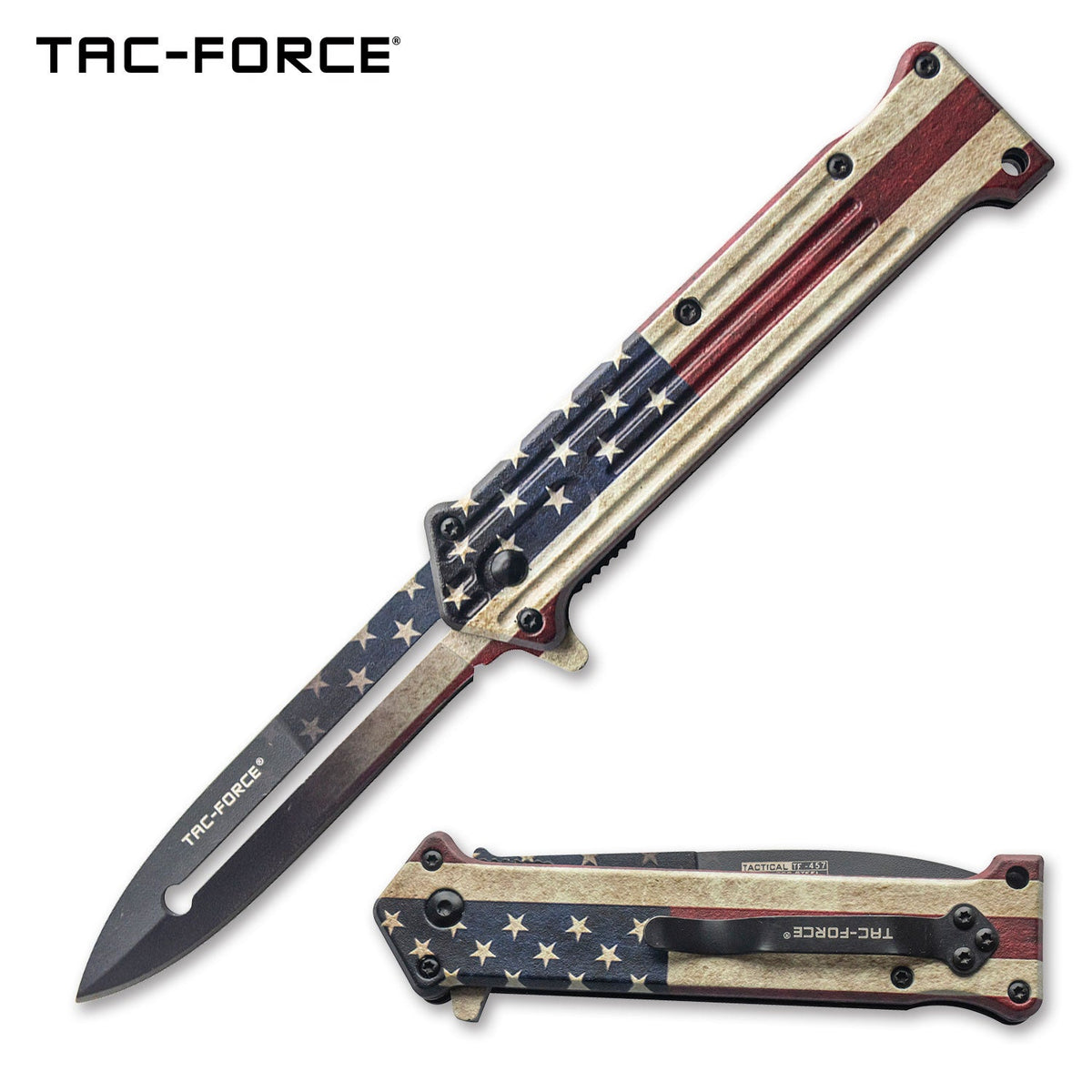 Tac Force U.S. Flag Stiletto Spring Assisted Unique Pocket Knife For Sale Tophatter's Spring Assisted Knives Tac Force U.S. Flag Stiletto Spring Assisted Unique Pocket Knife For Sale - Tophatter Daily Deals
