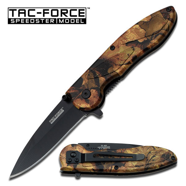 7.75" Tac Force Jungle Camo EDC Rescue Orange Pocket Knife Tophatter's Spring Assisted Knives pocket knife - Tophatter Daily Deals
