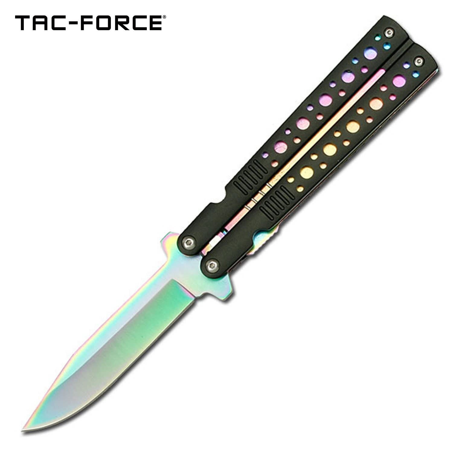 7.5 Inch Rainbow Spring Assisted Folding Knife Faux Butterfly Collectible Weapons - Tophatter Daily Deals