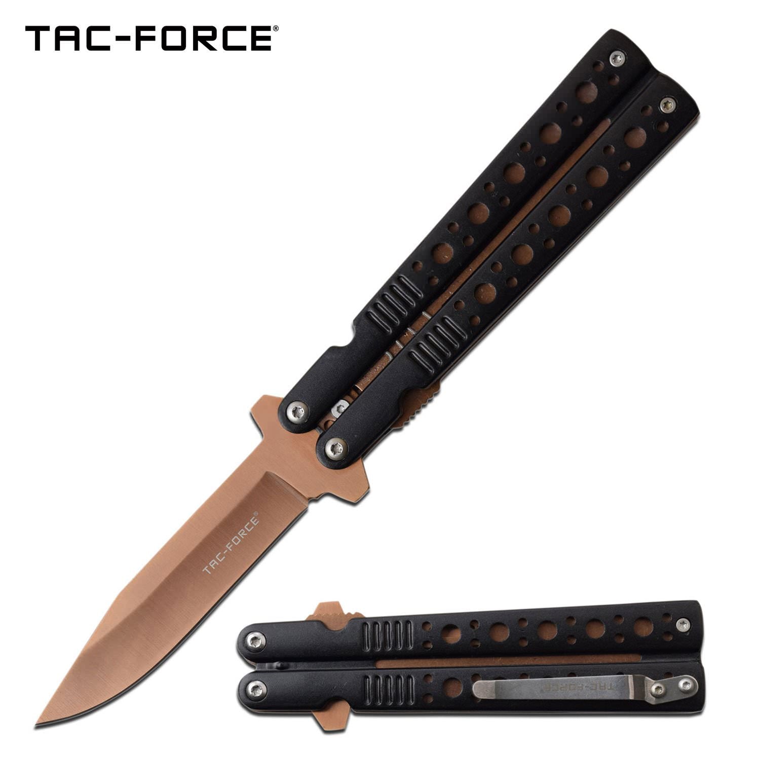 Spring Assist Folding Knife 3.75" Mock Butterfly Balisong Copper Collectible Weapons - Tophatter Daily Deals