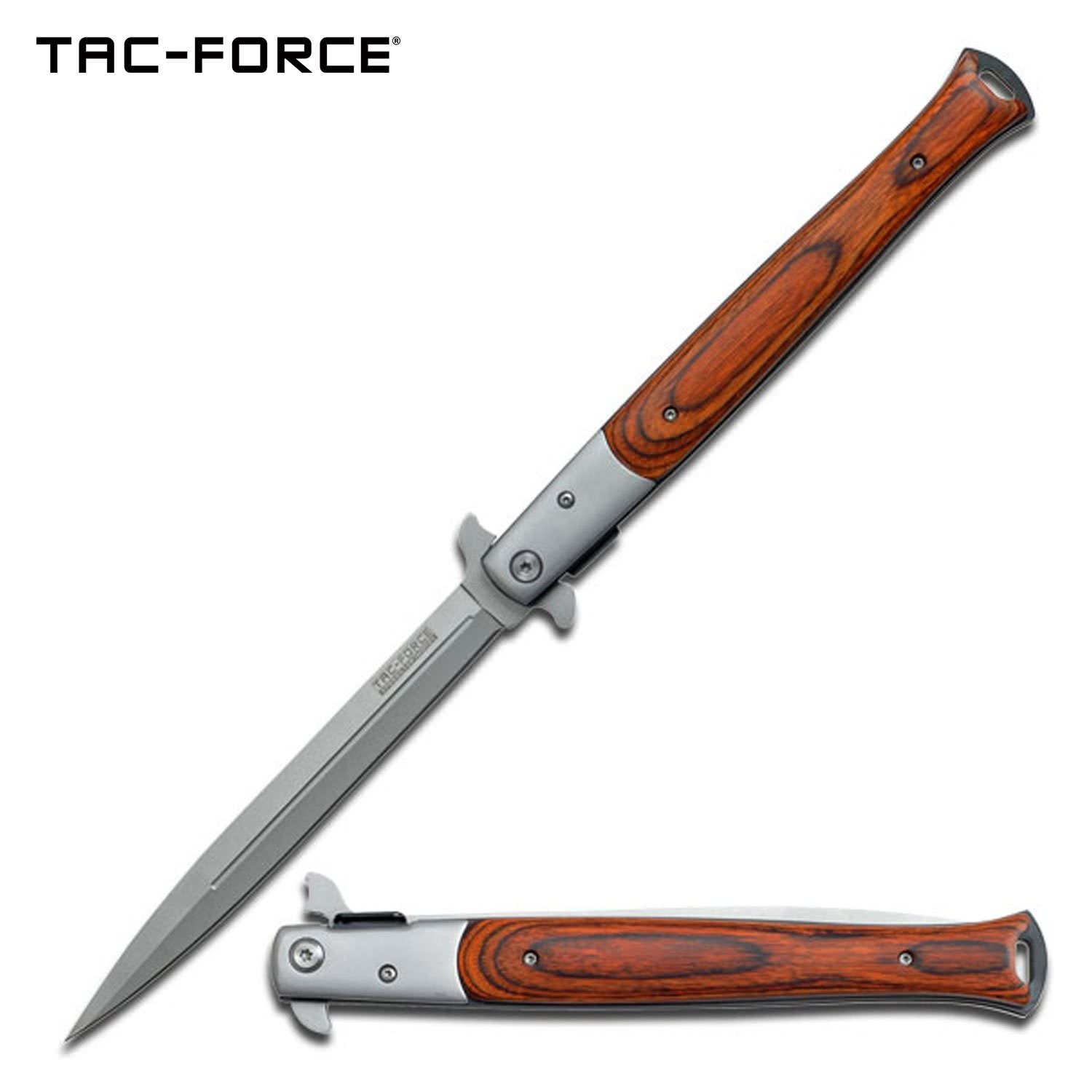 Huge Stiletto Style Spring Assist Knife W/ Red Pakkawood Handle - Tophatter's Guns'N'Weapons Store - FREE SHIPPING Collectible Weapons - Tophatter Daily Deals