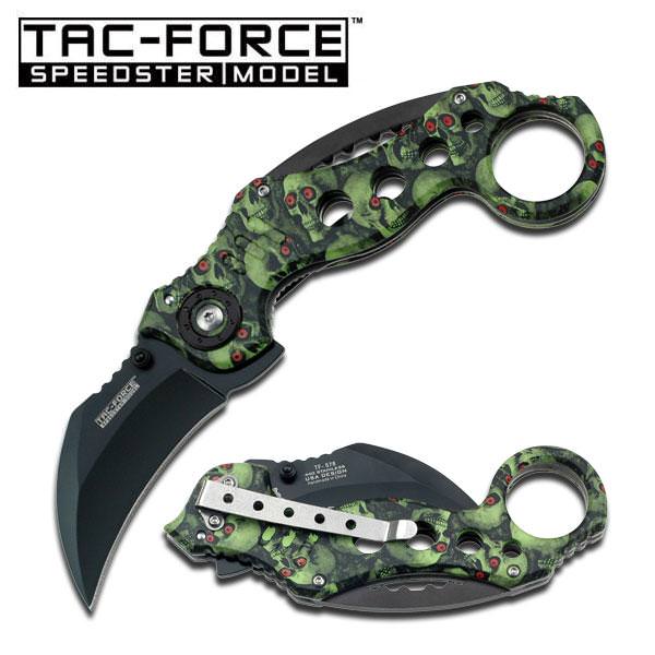 Spring Assist - Green Skulls Handle - Karambit Tactical Knife - Tophatter's Guns'N'Weapons Store Collectible Weapons - Tophatter Daily Deals