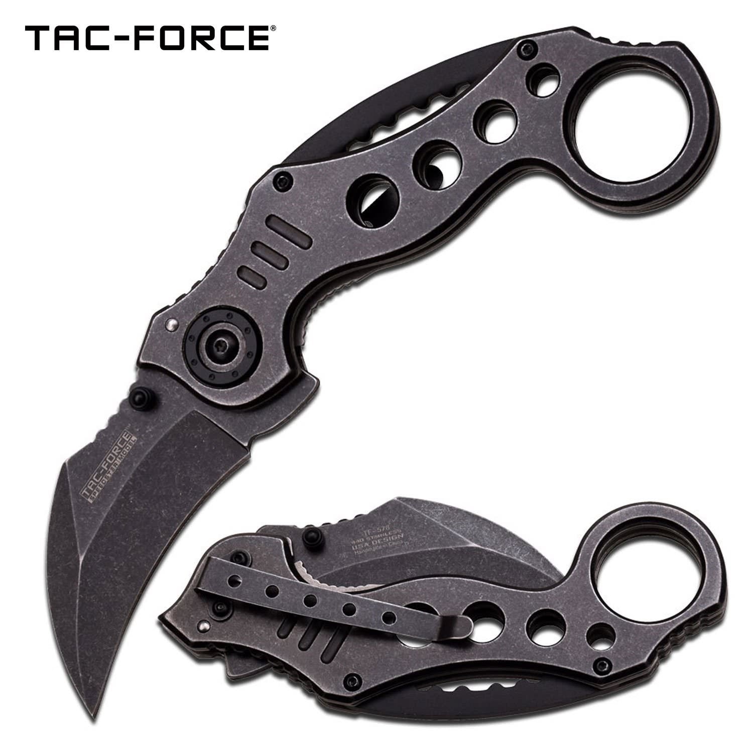 Tac Force 5 Inches Closed Spring Assisted Folder With Stone Wash Stainless Steel Handle - Tophatter's Inc. Weapons Store Online Collectible Weapons - Tophatter Daily Deals