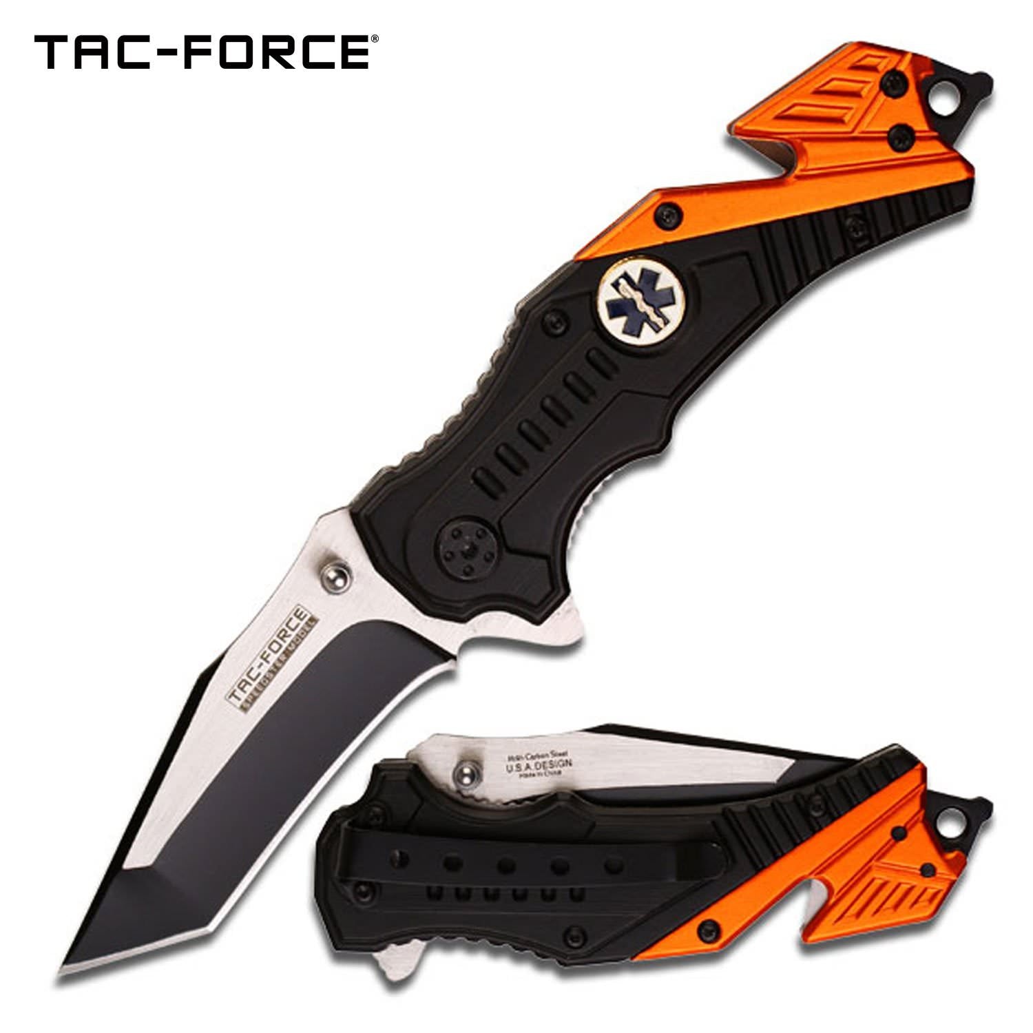 Black/Orange EMT Paramedic Spring-Assist Rescue Folding Knife Collectible Weapons - Tophatter Daily Deals