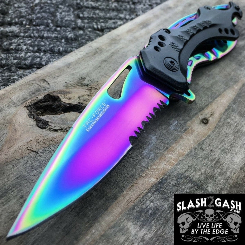 Rainbow Spring Assisted Tactical Knife w/ Bottle Opener + Screwdriver Knife-Assist - Tophatter Daily Deals