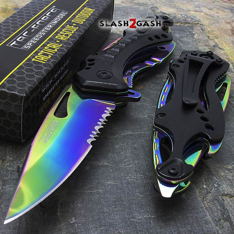 Rainbow Spring Assisted Tactical Knife w/ Bottle Opener + Screwdriver Knife-Assist - Tophatter Daily Deals