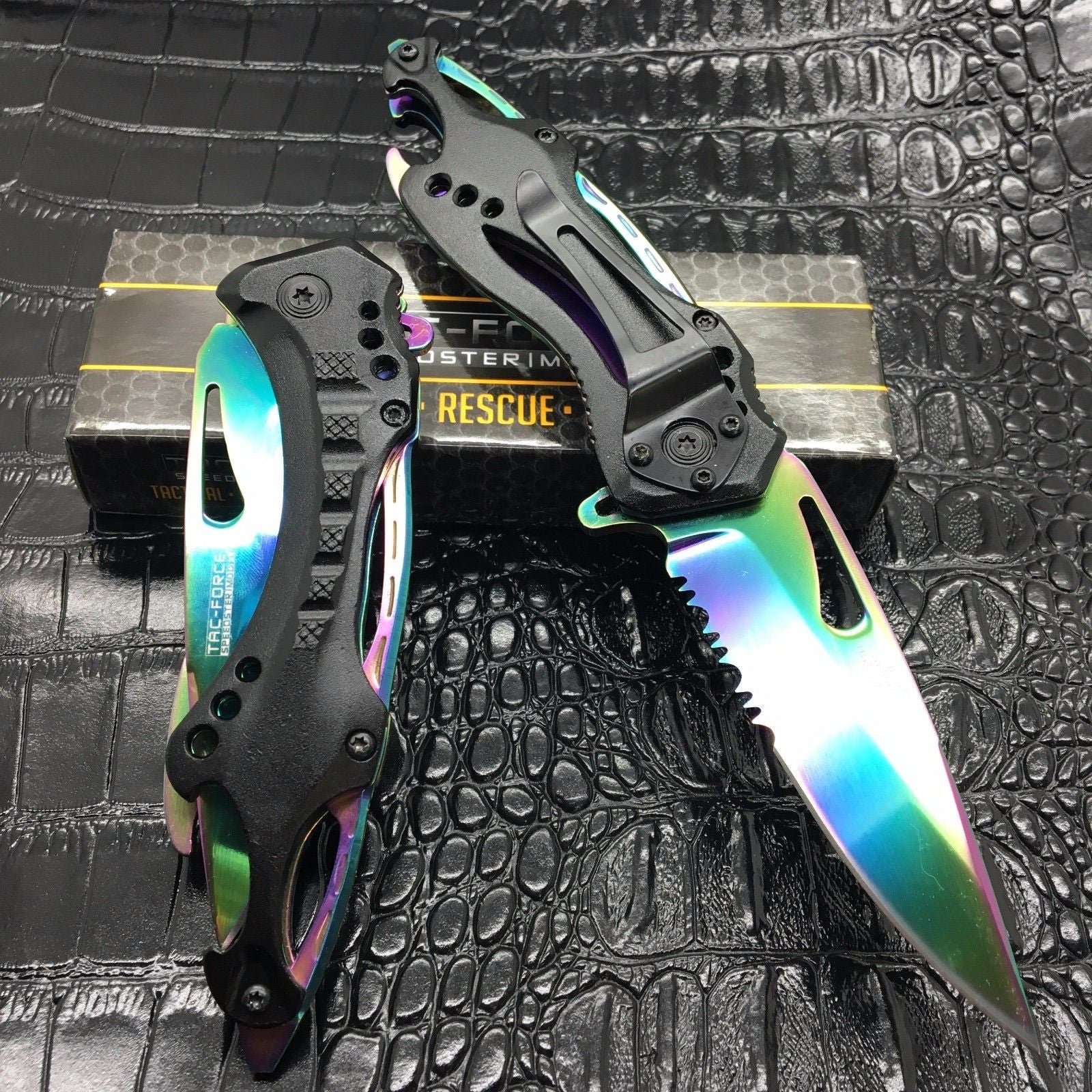 Rainbow Spring Assisted Tactical Knife w/ Bottle Opener + Screwdriver Knife-Assist - Tophatter Daily Deals