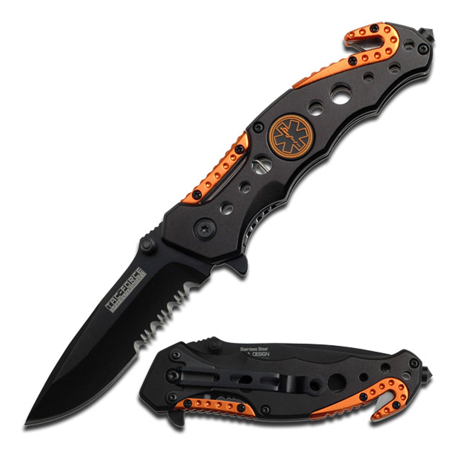 Spring Assist Pocket Knife Black EMT Paramedic Serrated Blade - TOPHATTER'S ARMORY DEALS Collectible Weapons - Tophatter Daily Deals
