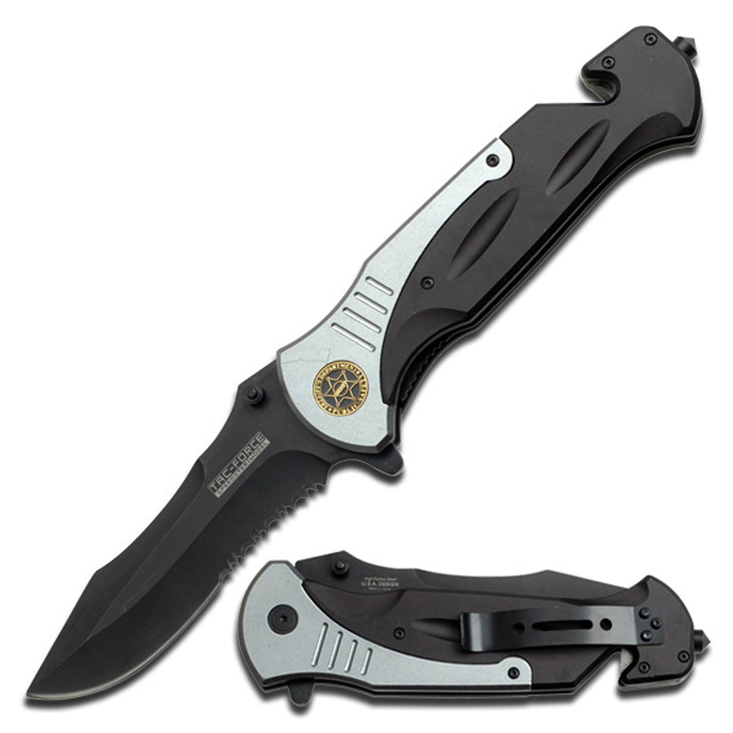 Tactical Sheriff Rescue Spring Assisted Opening Folding Knife 6-Inch Closed - Tophatter's Guns'N'Weapons Store Collectible Weapons - Tophatter Daily Deals