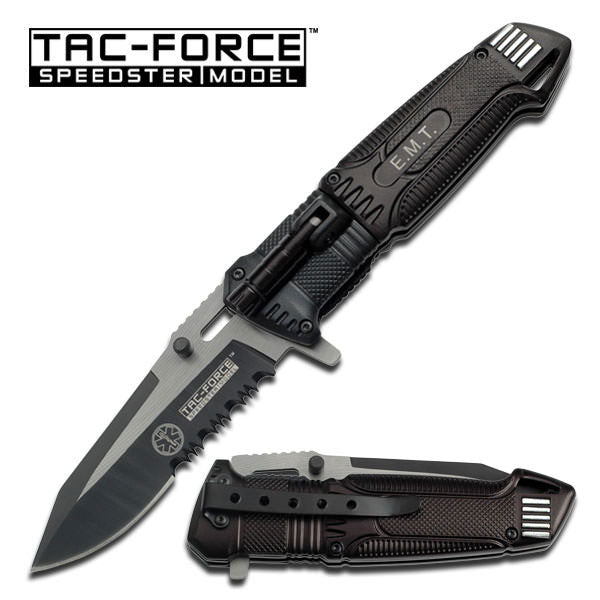 Tac-Force Black Assisted Open EMT LED Light Liner Folding Pocket Knife Collectible Weapons - Tophatter Daily Deals
