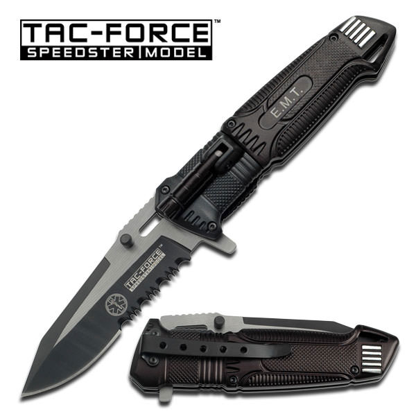 Tac-Force Black Assisted Open EMT LED Light Liner Folding Pocket Knife - Tophatter's Guns'N'Weapons Store Collectible Weapons - Tophatter Daily Deals