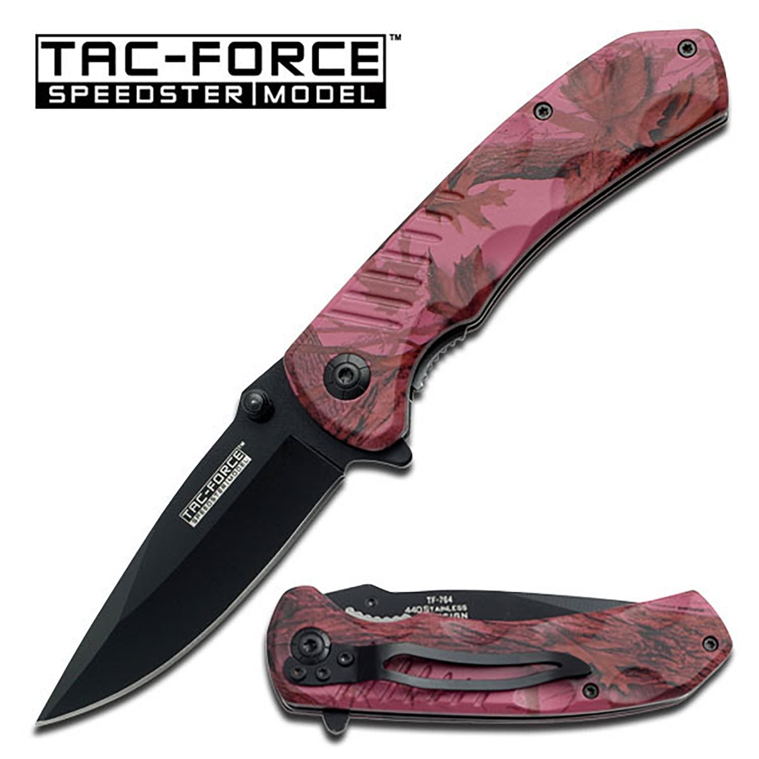 Pink Camo Handle Spring Assisted Knife With Pocket Clip - 4.25