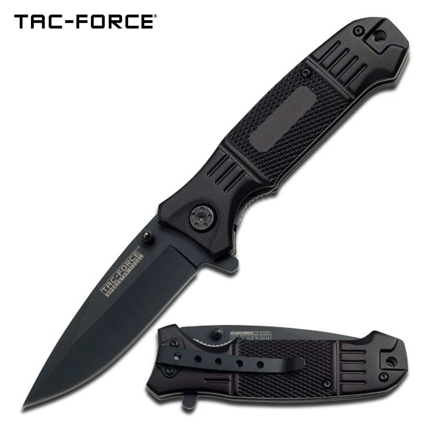 All Black Drop Point Blade Spring Assisted Knife - Tophatter's Guns'N'Weapons Store Collectible Weapons - Tophatter Daily Deals