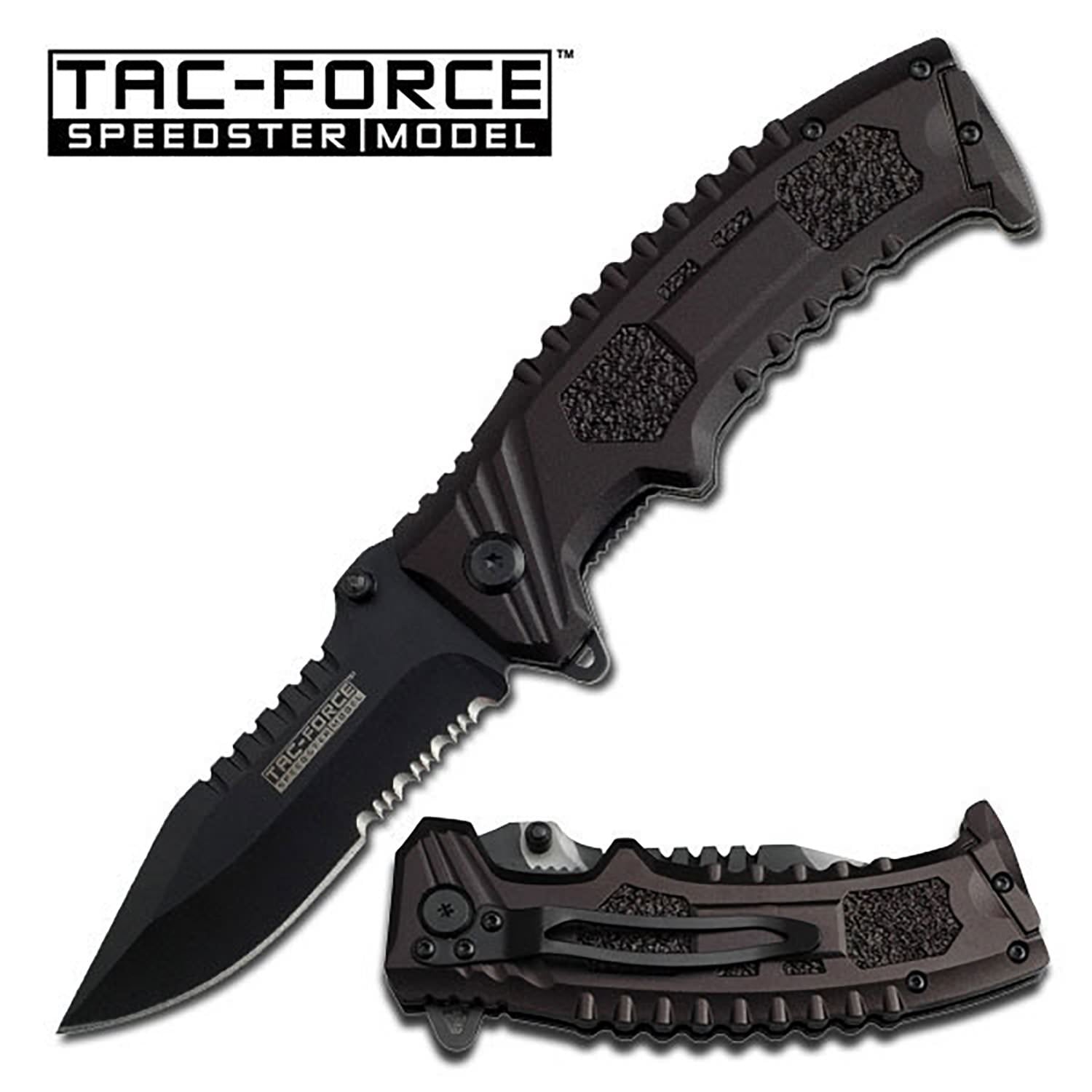 Black Serrated Blade Combat Spring-Assist Folding Pocket Knife Collectible Weapons - Tophatter Daily Deals