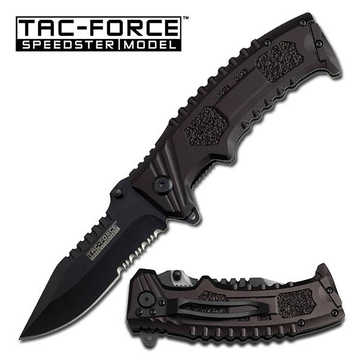 Black Serrated Blade Combat Spring-Assist Folding Pocket Knife - TOPHATTER'S ARMORY DEALS Collectible Weapons - Tophatter Daily Deals