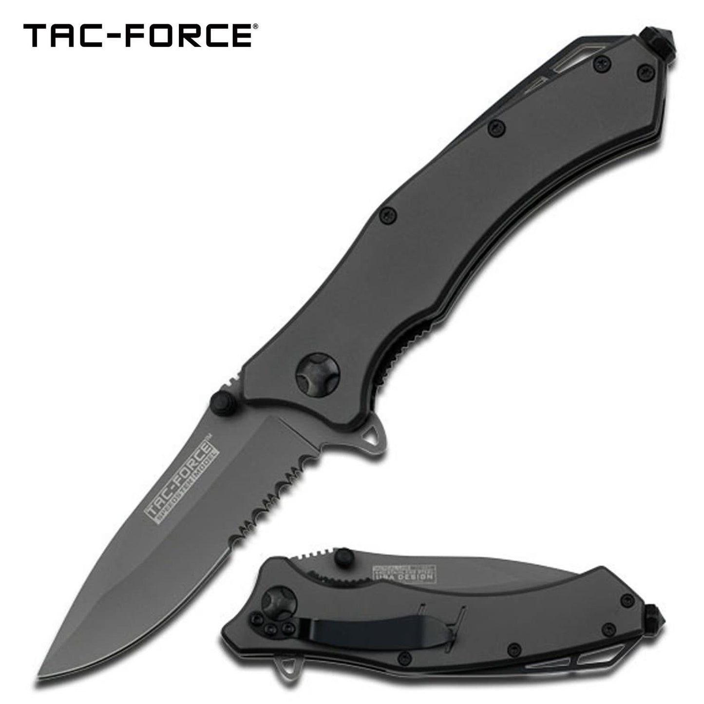 3.25" Blade Serrated Spring Assist Grey Folding Pocket Knife - Tophatter's Army Products & Self Defense Collectible Weapons - Tophatter Daily Deals