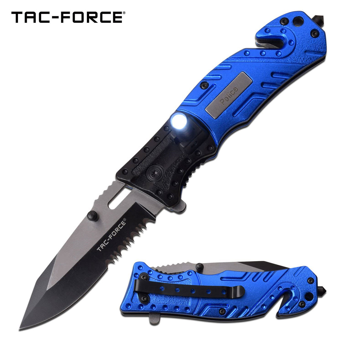 Tac-Force 7.75" Police Spring Assisted Folding Knife With Flashlight - TOPHATTER'S ARMORY DEALS Collectible Weapons - Tophatter Daily Deals