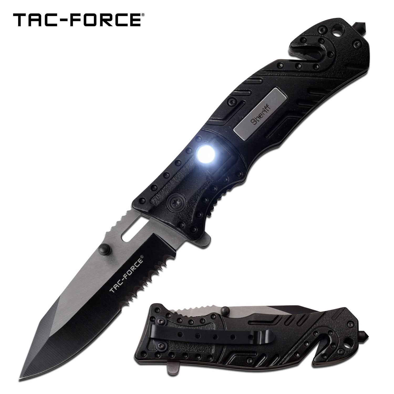 Tac-Force 7.75" Sheriff Spring Assisted Folding Knife With Flashlight Collectible Weapons - Tophatter Daily Deals