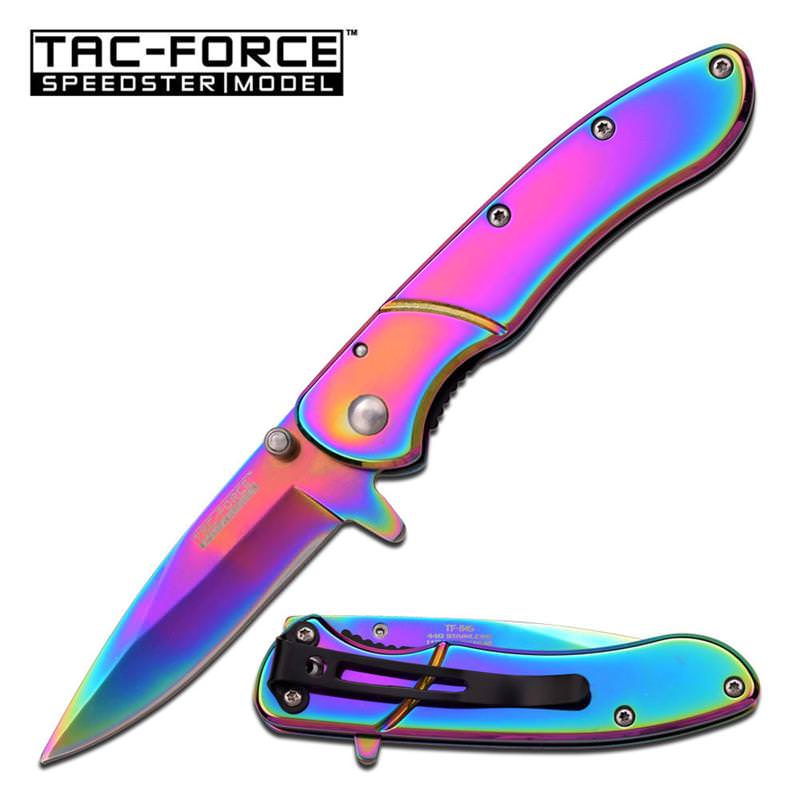 Tac Force Spring Assist Knife 3.75 Inches Closed With Rainbow Handle - Tophatter's Guns'N'Weapons Store Collectible Weapons - Tophatter Daily Deals