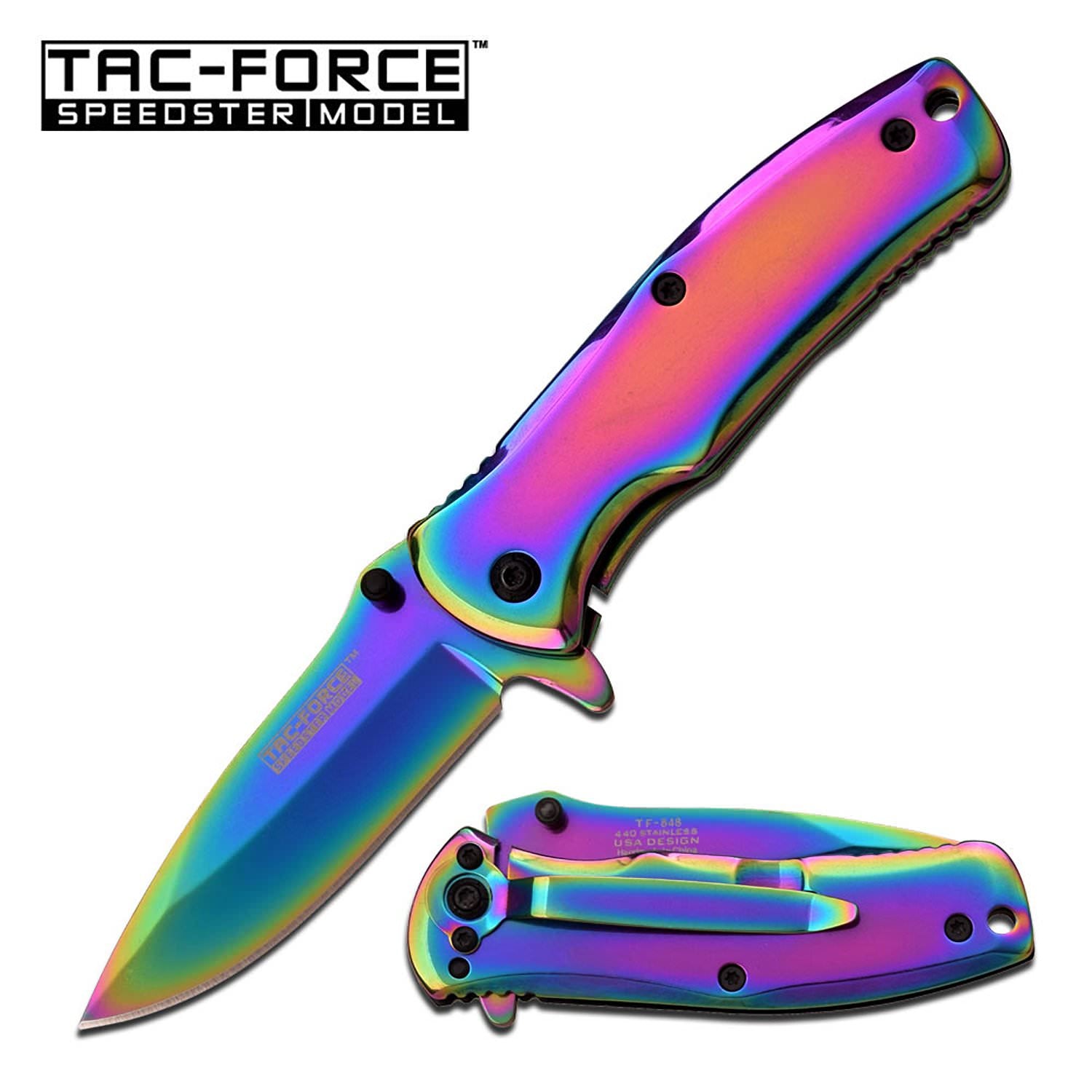 Tac Force 3.5 Inch Closed Spring Assisted Folding Knife Rainbow Titanium Collectible Weapons - Tophatter Daily Deals