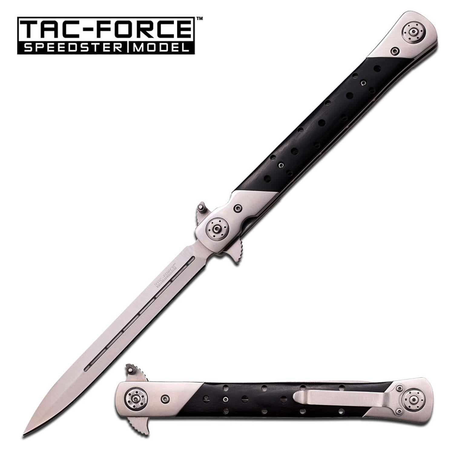 Tac Force Spring Assisted Knife 7 Inches Closed with Black Wood Handle - Tophatter's Inc. Weapons Store Online Collectible Weapons - Tophatter Daily Deals