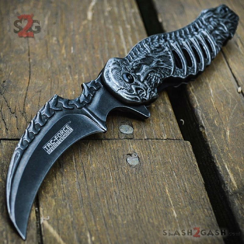 Skull Ribcage Spring Assisted Knife Skeleton Claw Folding Karambit Knife-Assist - Tophatter Daily Deals