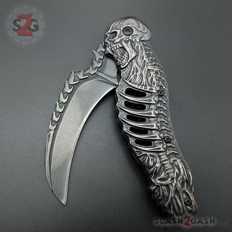 Skull Ribcage Spring Assisted Knife Skeleton Claw Folding Karambit Knife-Assist - Tophatter Daily Deals