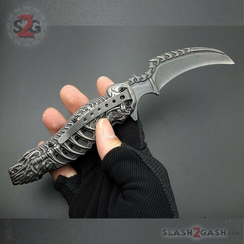 Skull Ribcage Spring Assisted Knife Skeleton Claw Folding Karambit Knife-Assist - Tophatter Daily Deals