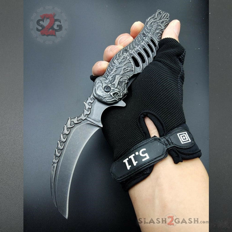 Skull Ribcage Spring Assisted Knife Skeleton Claw Folding Karambit Knife-Assist - Tophatter Daily Deals