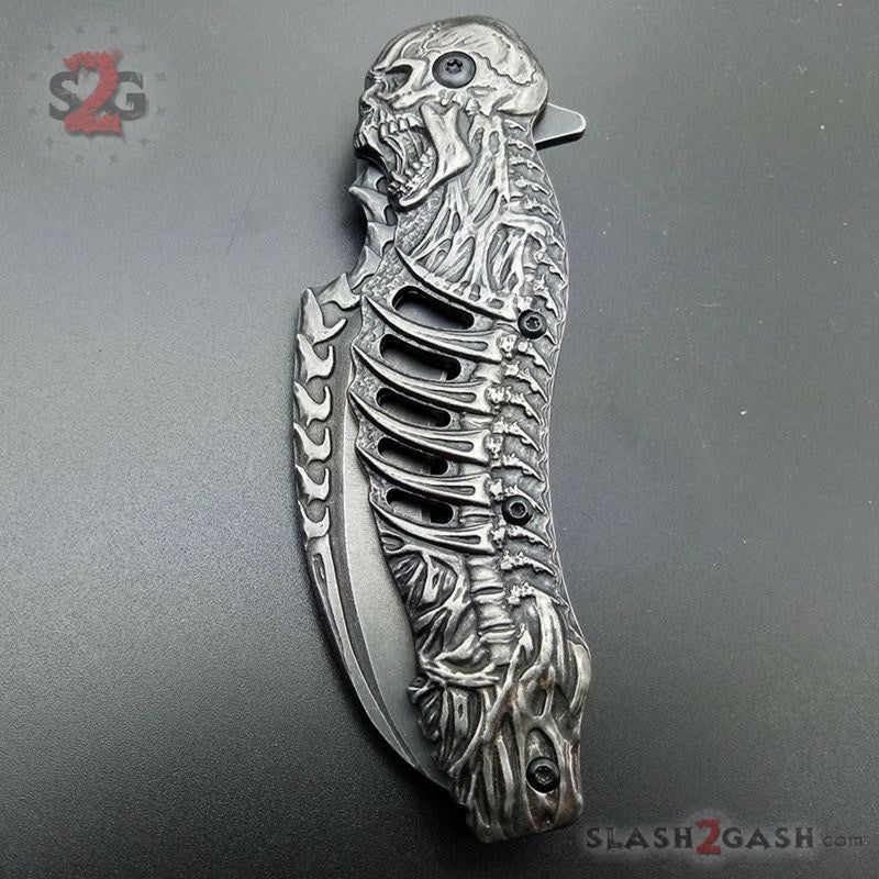 Skull Ribcage Spring Assisted Knife Skeleton Claw Folding Karambit Knife-Assist - Tophatter Daily Deals