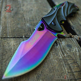 Rainbow Titanium Blade Spring Assisted Pocket Knife Folding Bowie 8" Knife-Assist - Tophatter Daily Deals