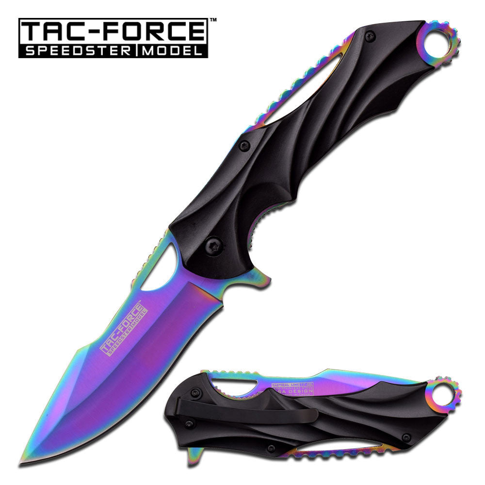 Rainbow Titanium Blade Spring Assisted Pocket Knife Folding Bowie 8" Knife-Assist - Tophatter Daily Deals