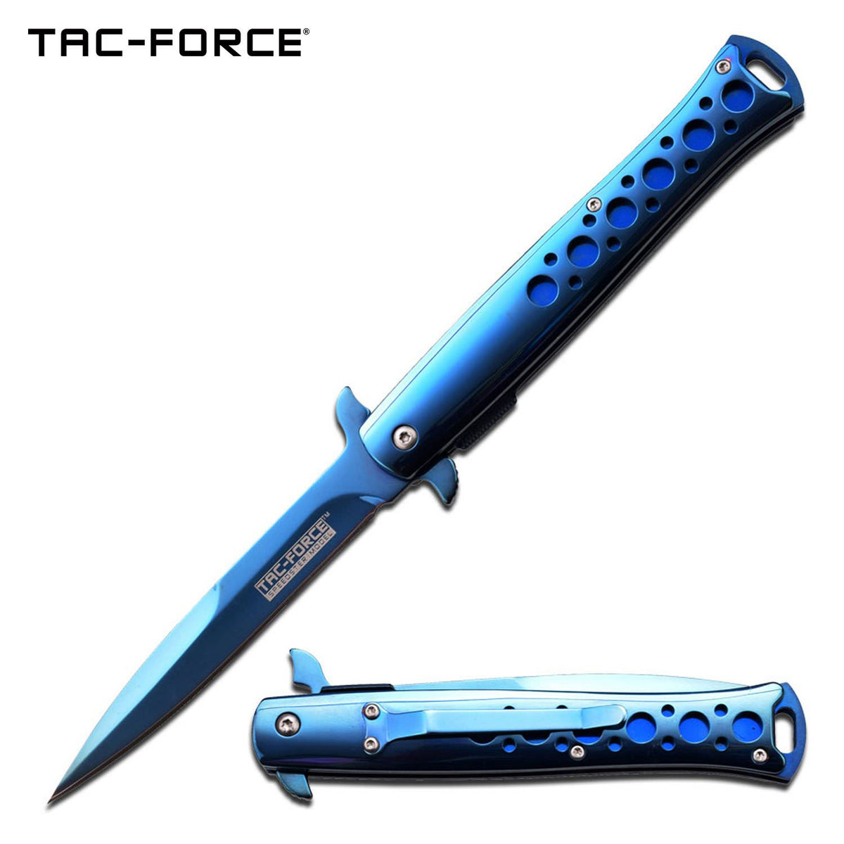 Tac Force Stiletto Style Spring Assisted Knife Blue Titanium - TOPHATTER'S ARMORY DEALS Collectible Weapons - Tophatter Daily Deals