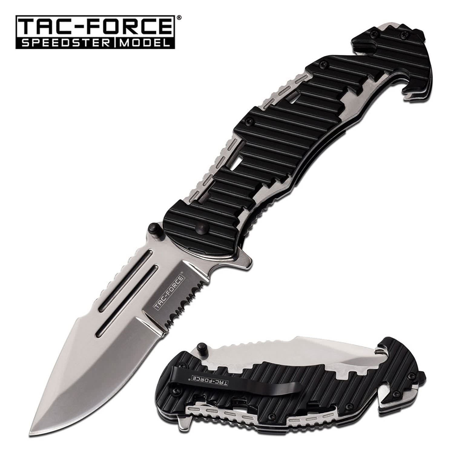Tac-Force Rescue Style Spring Assisted Pocket Knife Black Polished Steel Handle - TOPHATTER'S ARMORY DEALS Collectible Weapons - Tophatter Daily Deals
