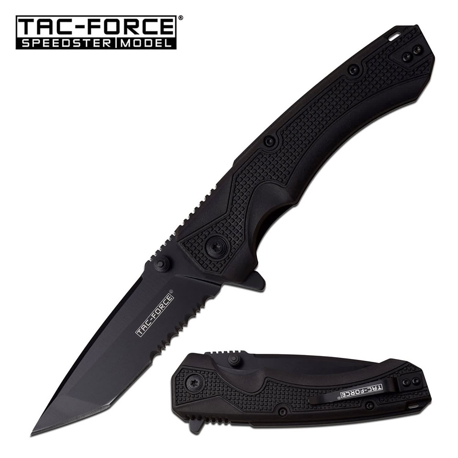 Rapid Black Spring Assisted Knife - Black Tanto Serrated Collectible Weapons - Tophatter Daily Deals