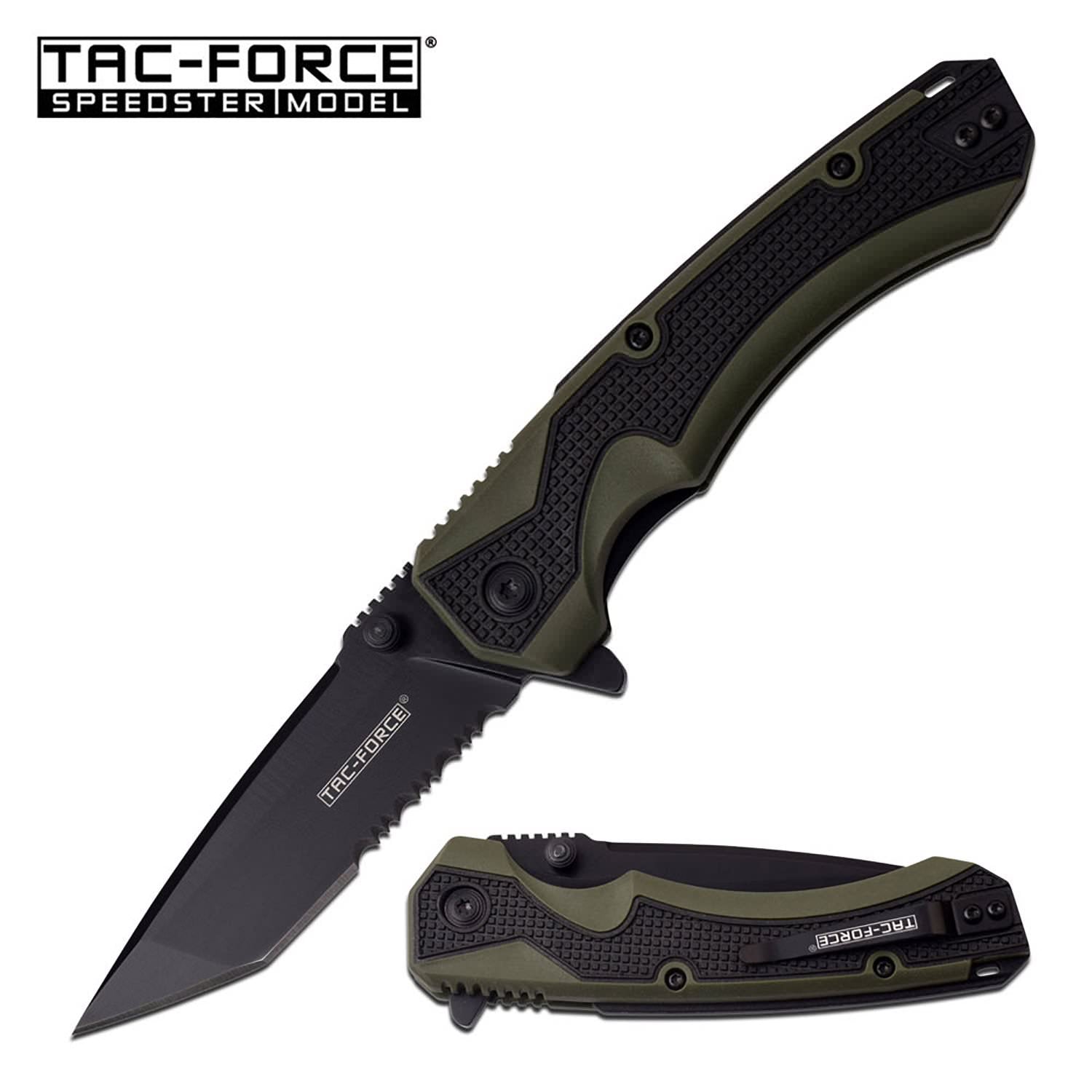 Rapid Green Spring Assisted Knife - Black Tanto Serrated - TOPHATTER'S ARMORY DEALS Collectible Weapons - Tophatter Daily Deals