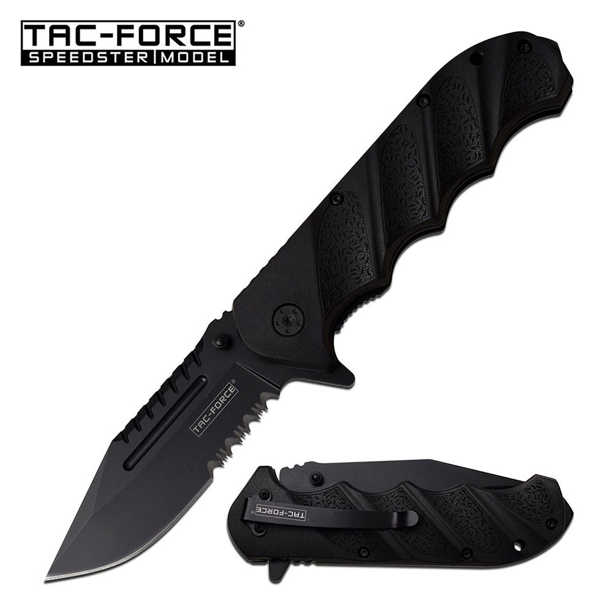 Spring Assist Folding Knife Tactical Black Serrated Blade EDC - Tophatter's Guns'N'Weapons Store - FREE SHIPPING Collectible Weapons - Tophatter Daily Deals