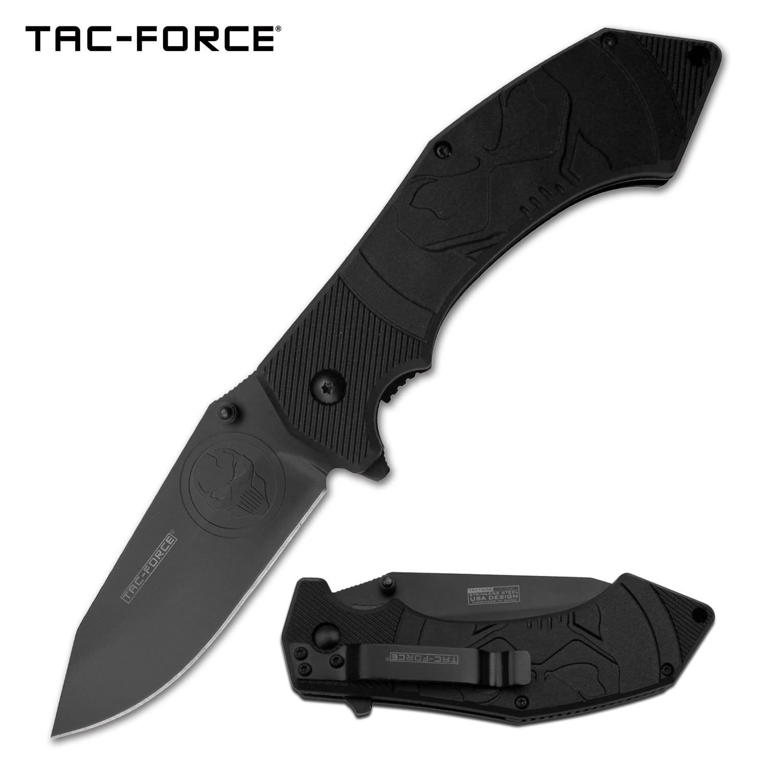 Black Skull Blade Military Tactical EDC Spring-Assist Folding Pocket Knife Collectible Weapons - Tophatter Daily Deals