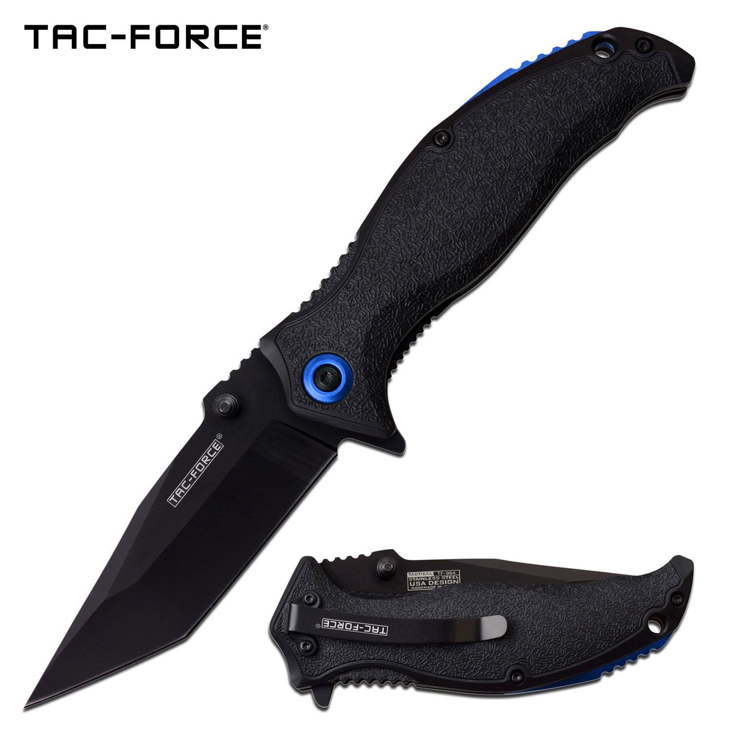 Black Tanto Blade Edc Tactical Blue Spring-Assist Folding Knife Collectible Weapons - Tophatter Daily Deals