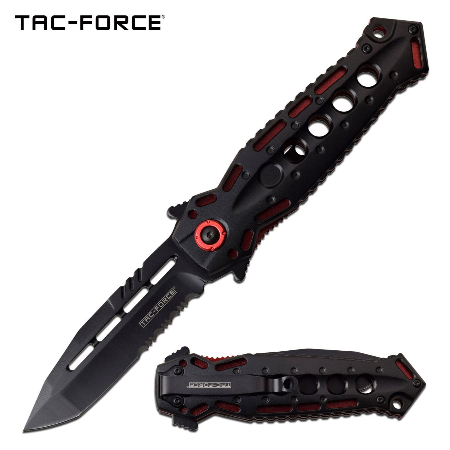 Spring Assist Folding Knife Tac-Force Black Tanto Stiletto Blade Red Tactical - TOPHATTER'S ARMORY DEALS Collectible Weapons - Tophatter Daily Deals