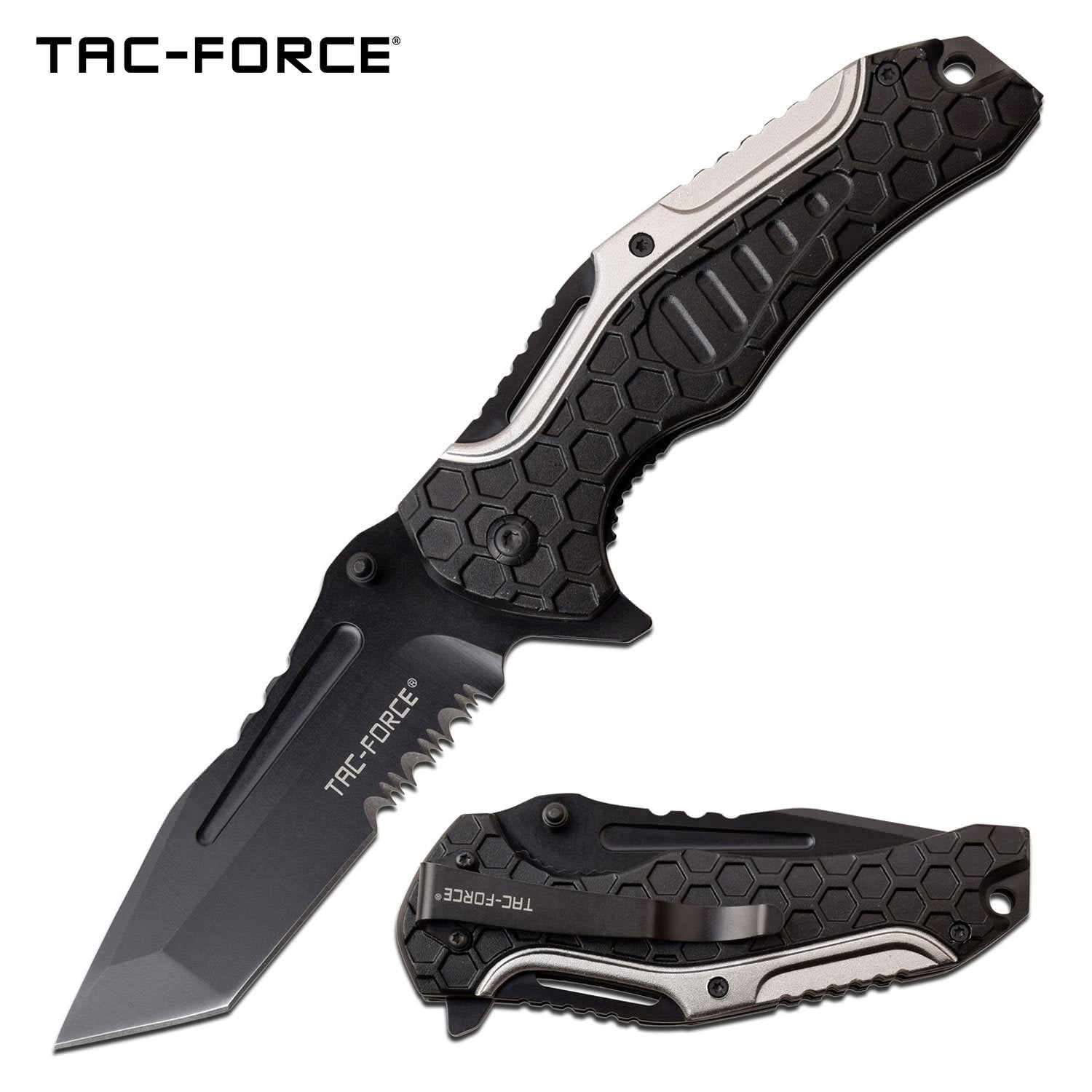 3.75" Black Tanto Serrated Blade EDC Spring-Assist Folding Knife Collectible Weapons - Tophatter Daily Deals