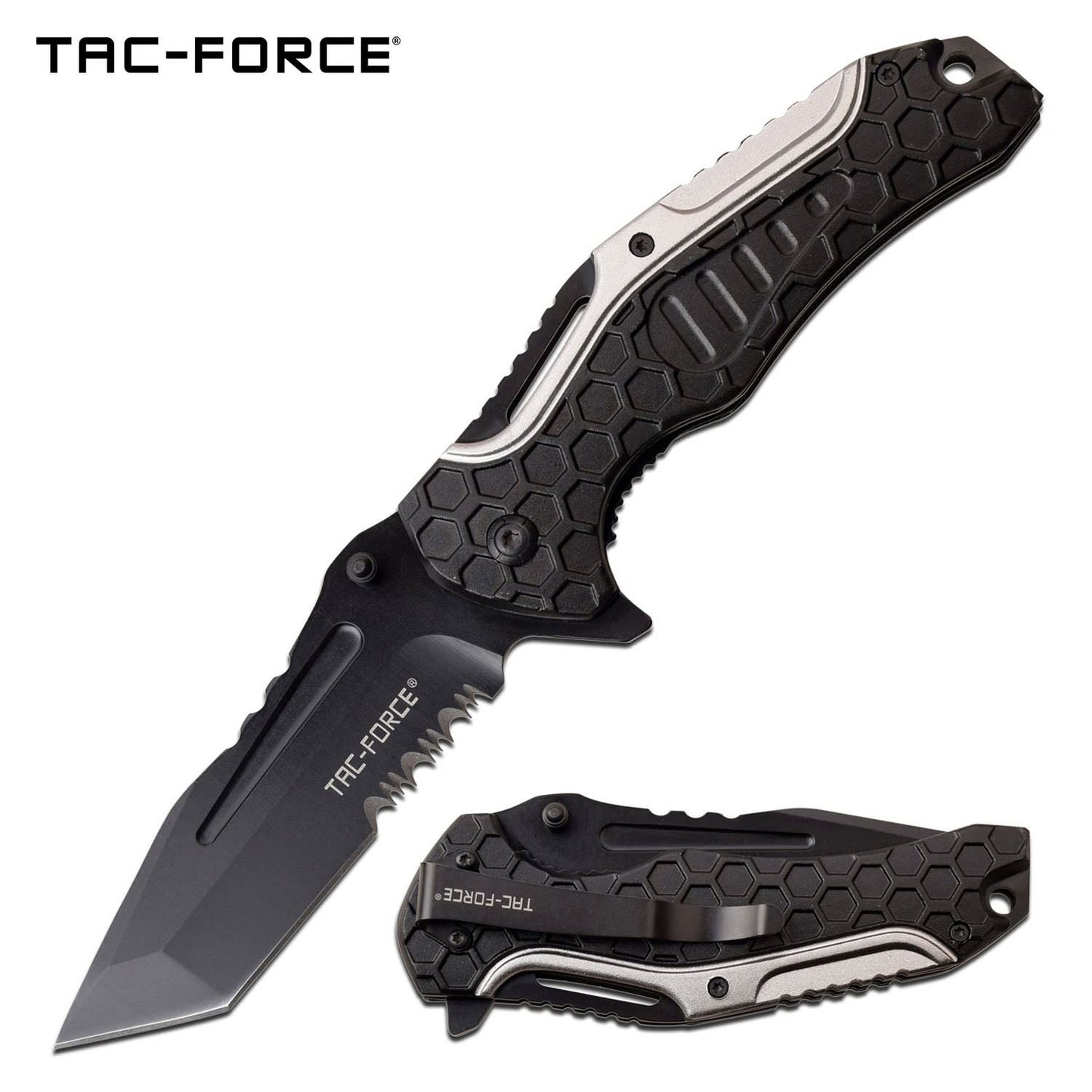 3.75" Black Tanto Serrated Blade EDC Spring-Assist Folding Knife - Tophatter's Guns'N'Weapons Store Collectible Weapons - Tophatter Daily Deals