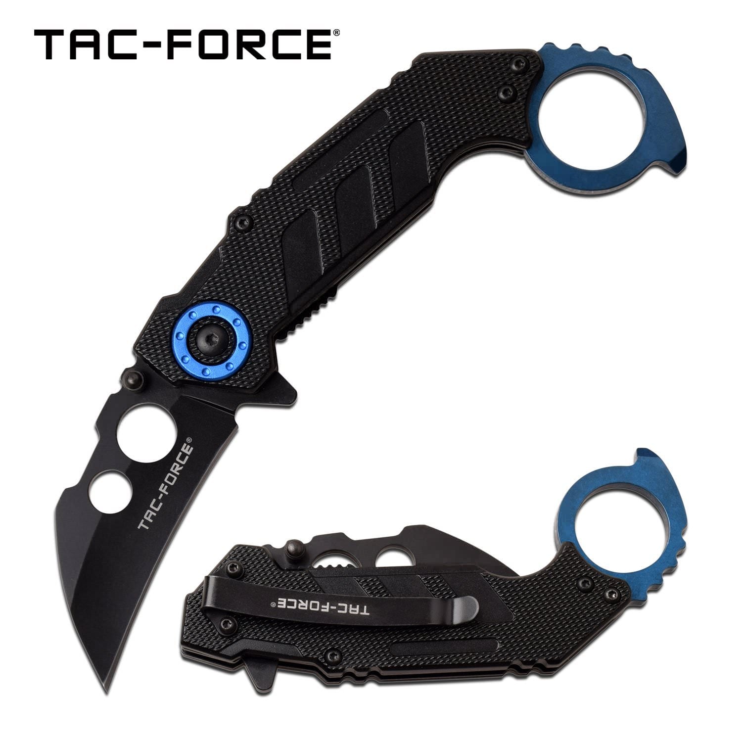 2.3" Black Blade Blue Tactical Karambit Spring-Assist Folding Knife - Tophatter's Guns'N'Weapons Store Collectible Weapons - Tophatter Daily Deals