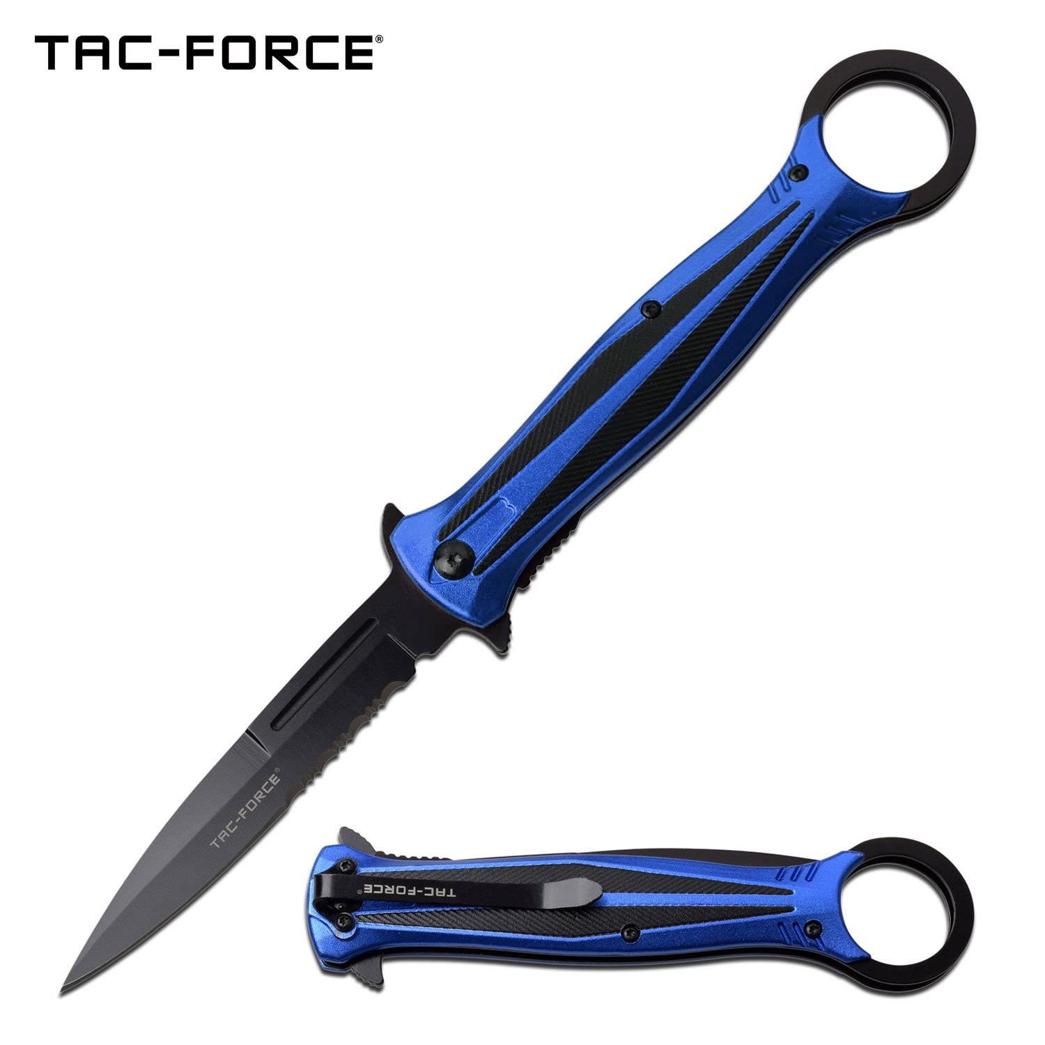 4" Stiletto Serrated Blade Blue Tactical Spring-Assist Folding Knife - Tophatter's Guns'N'Weapons Store Collectible Weapons - Tophatter Daily Deals